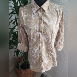 Liz Claiborne Woman's Beige and White Floral Shirt Size M